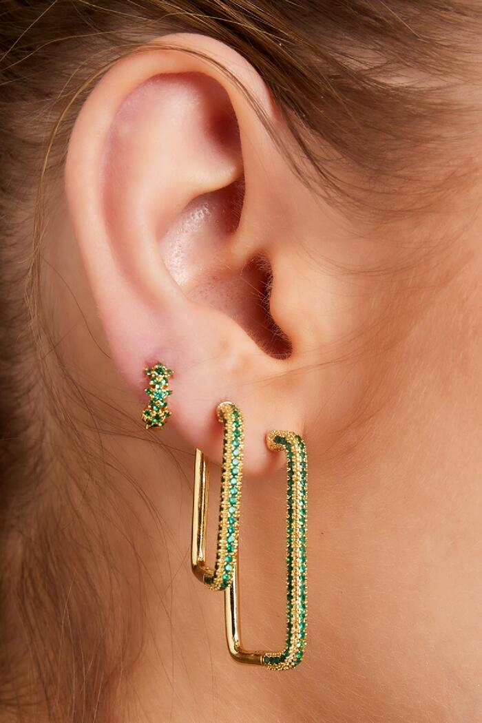 Earrings rectangle zircon Green Copper Picture3